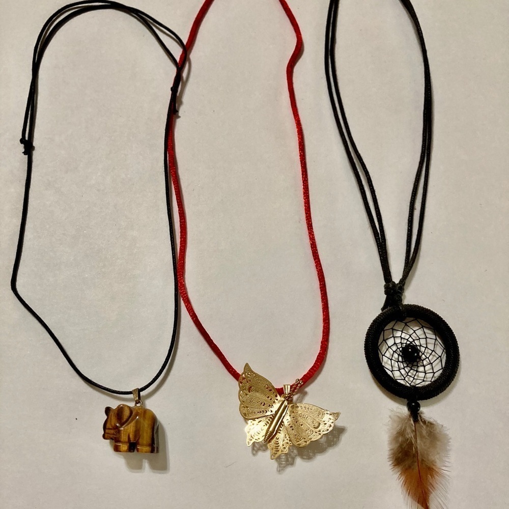 Elephant,Butterfly & Dream Catcher Necklaces (3) Nature Boho Casual Necklaces
